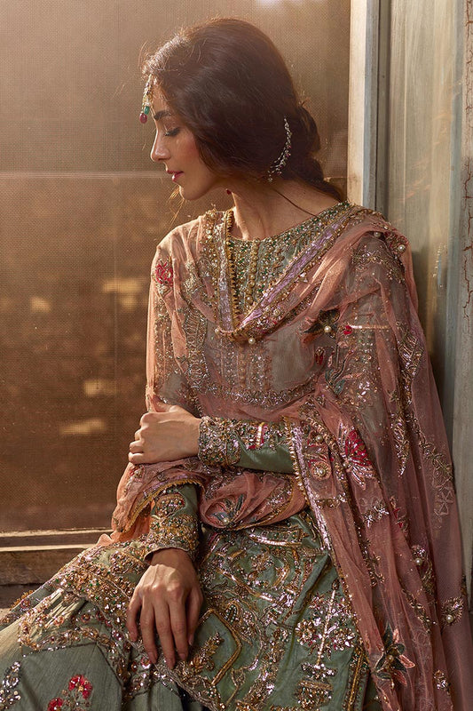 Mohsin Naveed Ranjha Luxury Net Embroidered Unstitched 3Pc Suit - Zamrud - PA - 0096