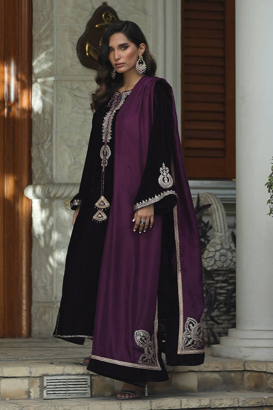 Farida Hassan - Plum Tribal - Luxury Velvet Embroidered 3 Piece Unstitched
