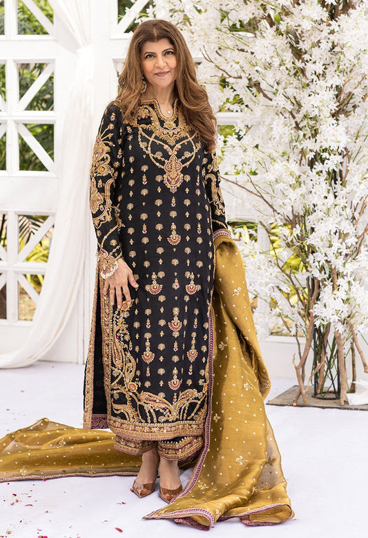 Farah Talib Aziz Luxury Raw Silk Unstitched 3 Piece - Bita Black