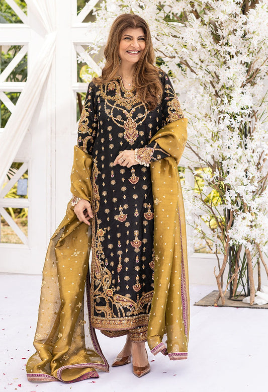 Farah Talib Aziz Luxury Raw Silk Unstitched 3 Piece - Bita Black
