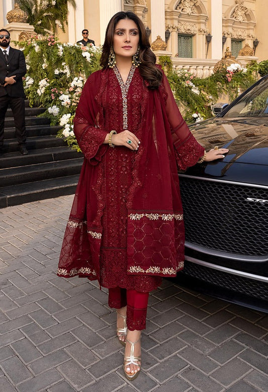 Azure Vibrant Ruby - Luxury Chiffon Embroidered 3 Piece Unstitched