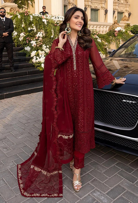 Azure Vibrant Ruby - Luxury Chiffon Embroidered 3 Piece Unstitched