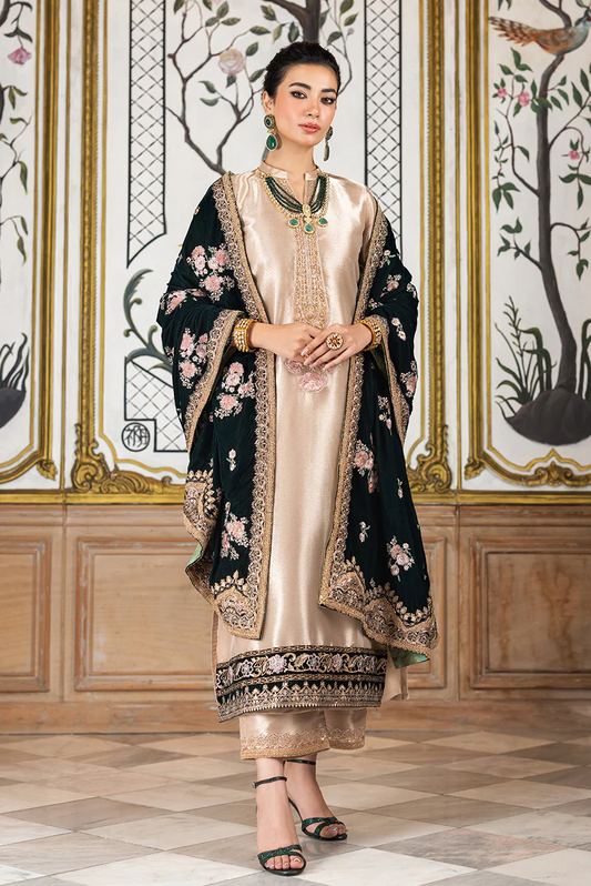 Zainab Chottani Embroidered Unstitched D-03 SARWANA mysori tissue With Velvet Embroidered Shawl