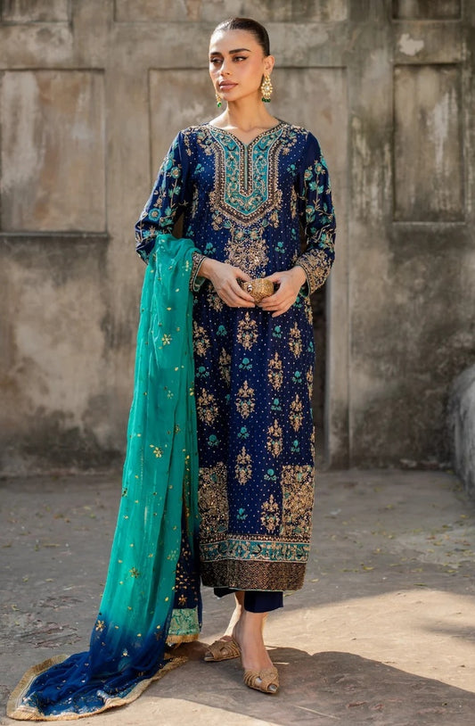 Vintage - Zohra Luxury Raw Silk Embroidered 3Pc Unstitched Suit PA-237