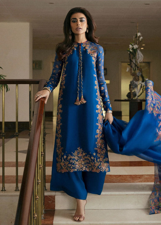 Hussain Rehar Luxury Raw Silk Embroidered Unstitched 3PC -Serene