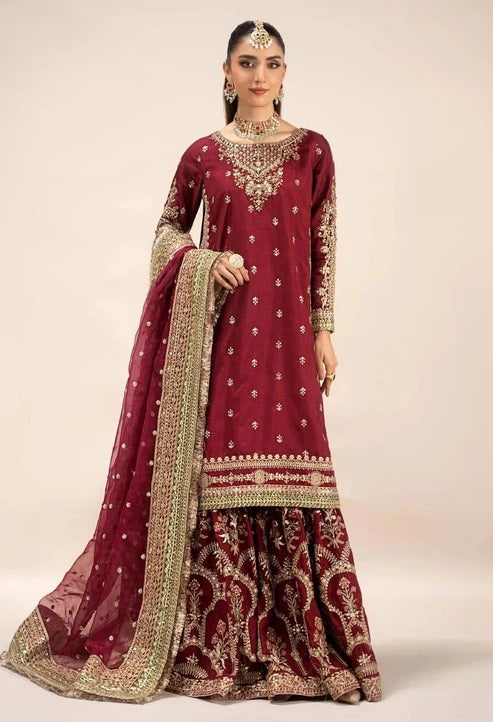 Maria.B EF-25 Virasat Luxury Raw Silk Embroidered 3 Piece Unstitched Suit PA-163