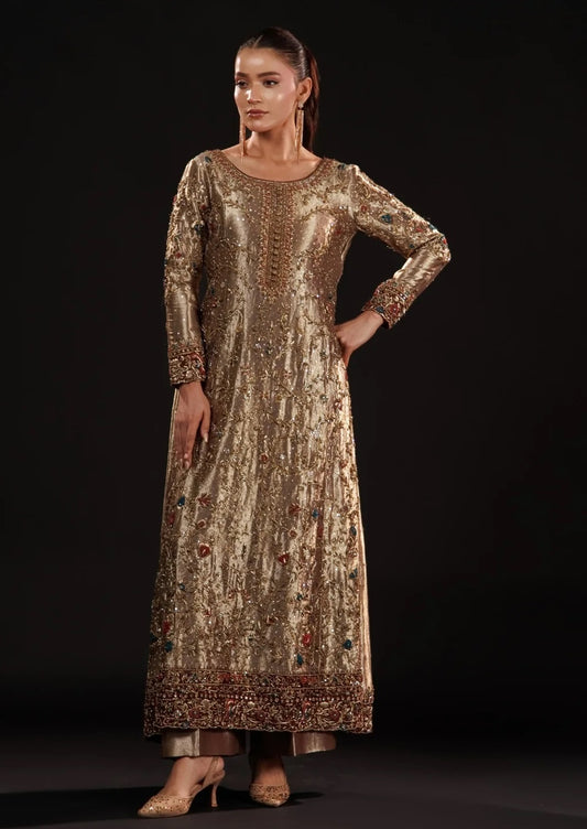 Usama Silk Gilded Mosaic Luxury Silk Embroidered 3Pc Unstitched Suit PA-179