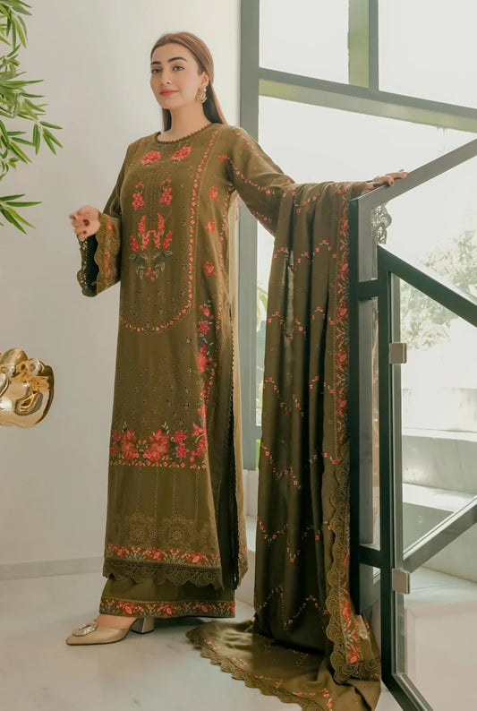 Aneelas - Luxury Lawn Embroidered 3 Piece Unstitched - Mustard