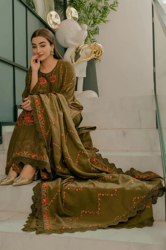 Aneelas - Luxury Lawn Embroidered 3 Piece Unstitched - Mustard