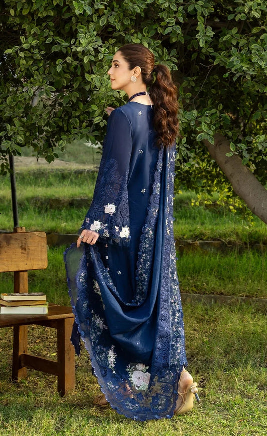 Elaf Luxury Lawn Embroidered Unstitched 3PC Suit | Blue