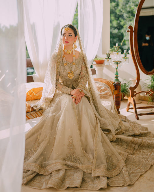 Faiza Saqlain Golden White Organza Bridal Wedding Edition Unstitched ANAMTA