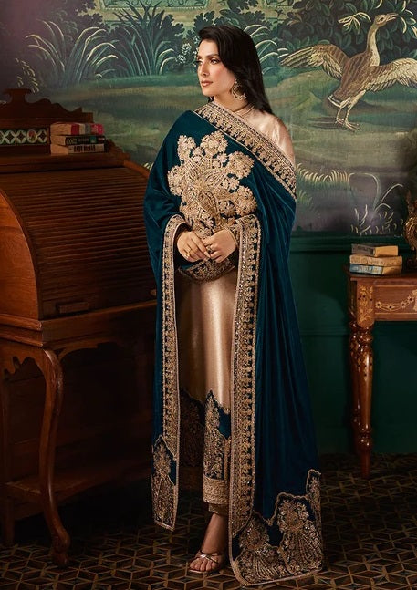 Zainab Chottani Skin Formal Brocade Tissue With 9000 MICRO VELVET SHAWL 3PC PA-198