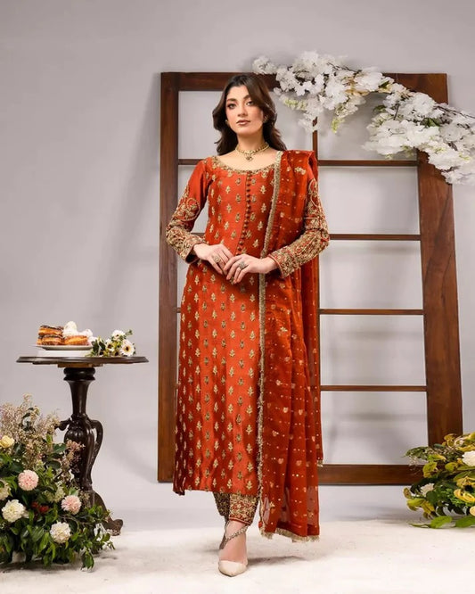 Ahmed Sultan Luxury Pure Raw Silk Unstitched 3 Piece Tangerine
