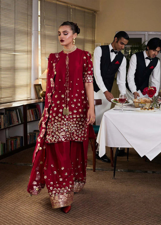 Hussain Rehar Luxury Raw Silk Embroidered Unstitched 3PC Suit-Rasp