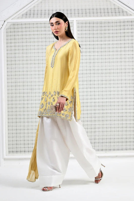 Huma Mistry Luxury Silk Embroidered 3 Pc Unstitched Suit-Butter Radiance