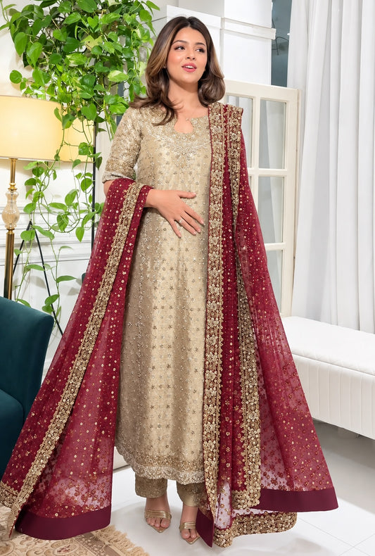 Haris Shakeel-Nawal by Ayla's Atelier Luxury Mysoori Embroidered 3Pc Unstitched Suit PA-195