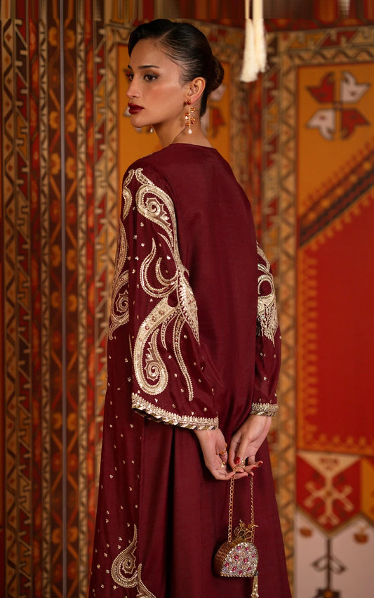 Poshkari Luxury Silk Embroidered 3Pc Unstitched Suit - E1069 / 104 / 415