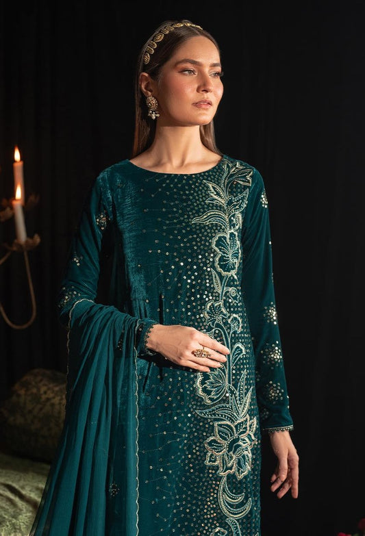 Iznik Luxury Velvet Embroidered Dress 3 Piece Unstitched - IV-47