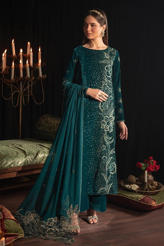 Iznik Luxury Velvet Embroidered Dress 3 Piece Unstitched - IV-47