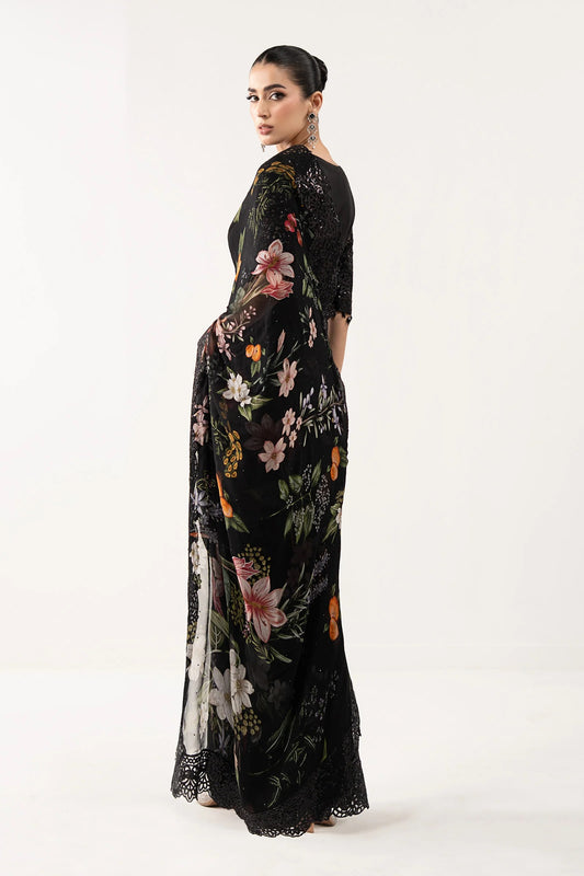 Maria B Luxury Chiffon Embroidered 3Pc Unstitched Suit SF - EF26 - 09 - Black - Small