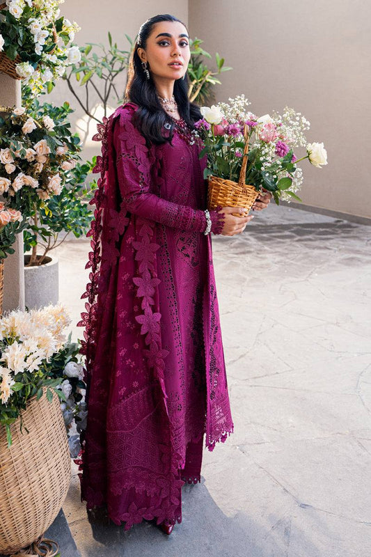 Qalamkar Sahil Embroidered Lawn Chiken Kari Unstitched 3Pc Suit FK-11 VIOLET