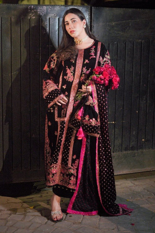 Aneelas Luxury Velvet Suit 3 Piece Unstitched - Oceans