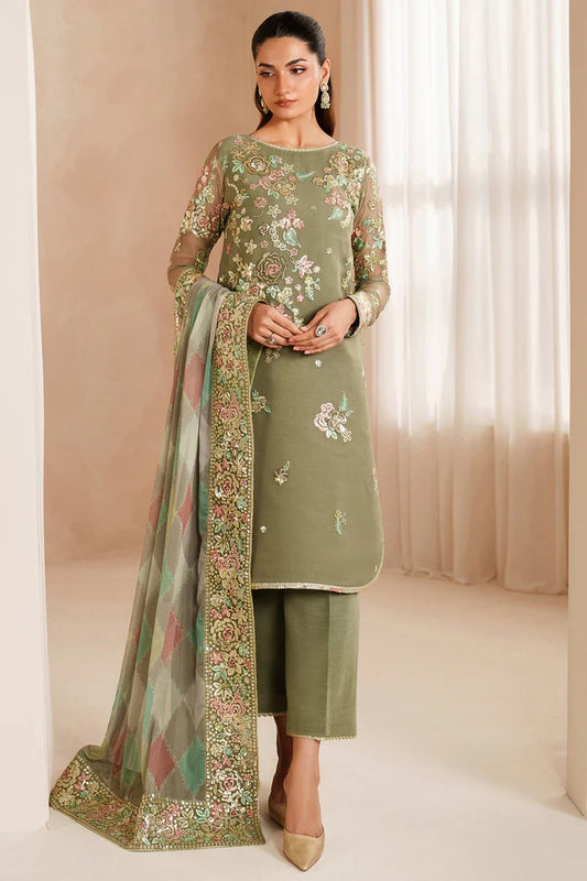 Farasha - Olive Dazzle - Luxury Lawn Embroidered 3 Piece Unstitched