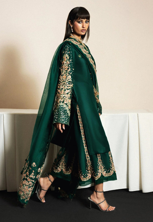 Hussain Rehar Noor Lepoque Luxury Raw Silk Embroidered 3 Piece Unstitched Suit PA-245