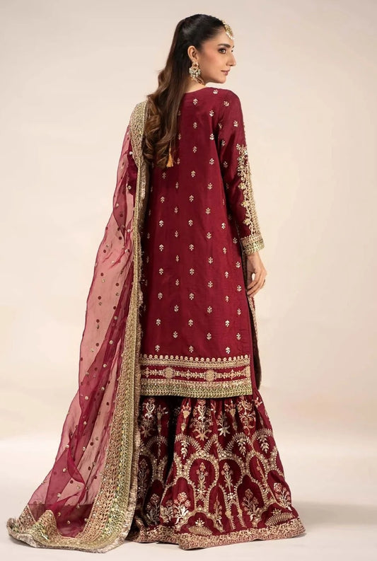 Maria.B EF-25 Virasat Luxury Raw Silk Embroidered 3 Piece Unstitched Suit PA-163