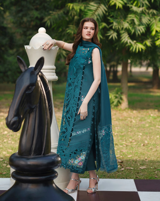 Parishay Luxury Lawn Embroidered 3 Pc Unstitched Suit SQ-04 ZINC