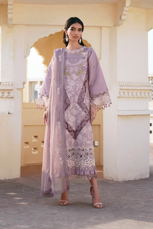 Parishay SLA 09 Luxury Lawn 3 Pc Embroidered | Mauve Shangrila 26