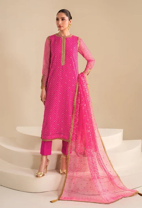 Baroque UF-626 Pink Luxury Embroidered Chiffon Unstitched 3Pc PA-208