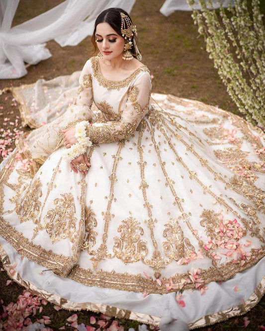 Aisha Imran Luxury Net Embroidered 3Pc Unstitched Suit - White