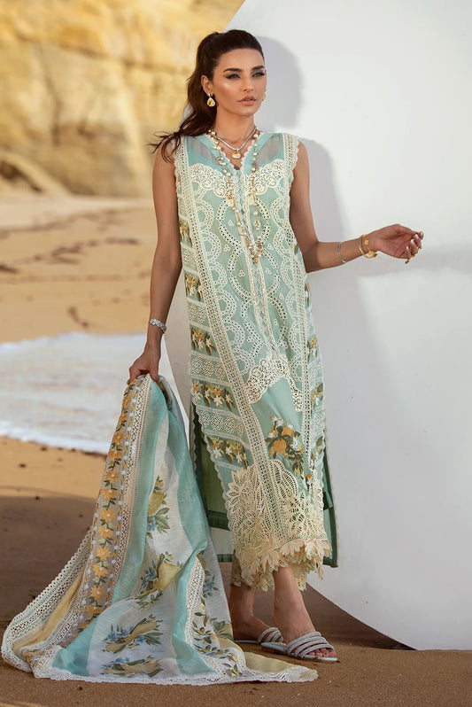 Crimson - Lawn Embroidered 3 Piece Unstitched - Sicilian Summer - 2A - Aqua