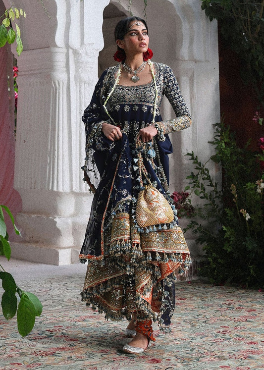 Hussain Rehar - Luxury Raw Silk Embroidered 3 Piece Unstitched - Nain Tara