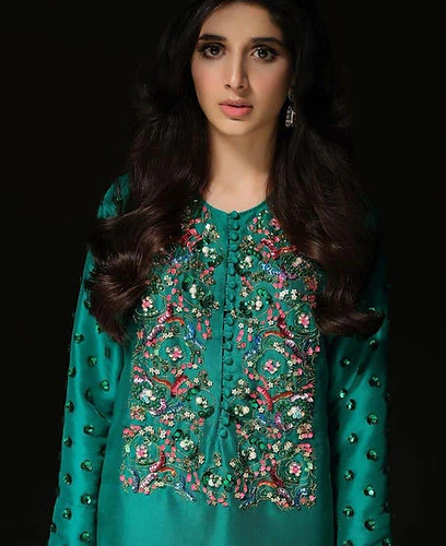 Muse Luxury Raw Silk Handmade Emerald Green Unstitched 3 Pieces With Potli