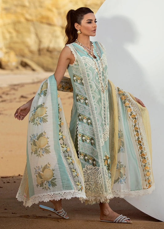 Crimson - Lawn Embroidered 3 Piece Unstitched - Sicilian Summer - 2A - Aqua