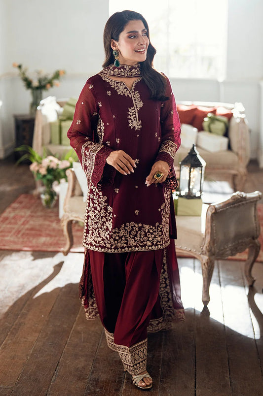 Azure Luxury Chiffon Embroidered 3 Piece Unstitched - Berry Dusk