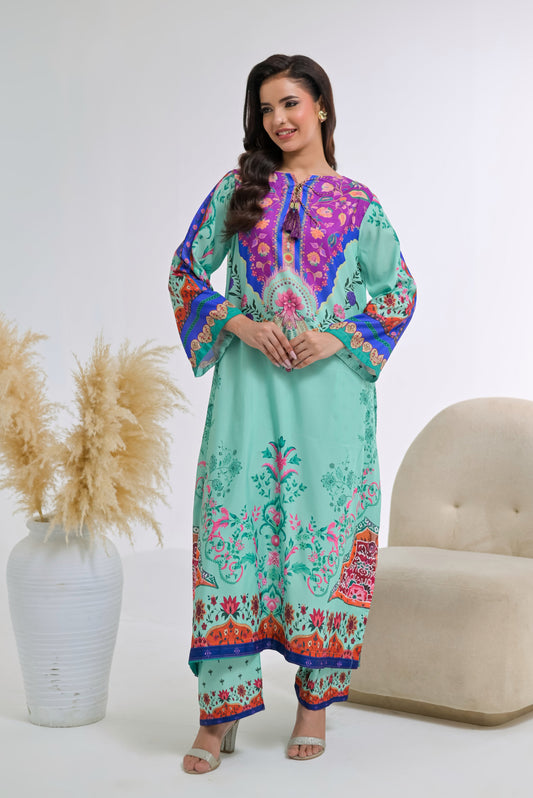Poshkari Luxury Blended Raw Silk Embroidered 2Pc Stitched Suit PA - 0068