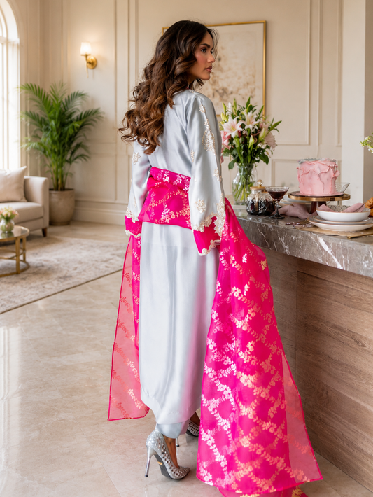 Poshkari Luxury Sheesha Silk Embroidered 3Pc Unstitched Suit ZAINA