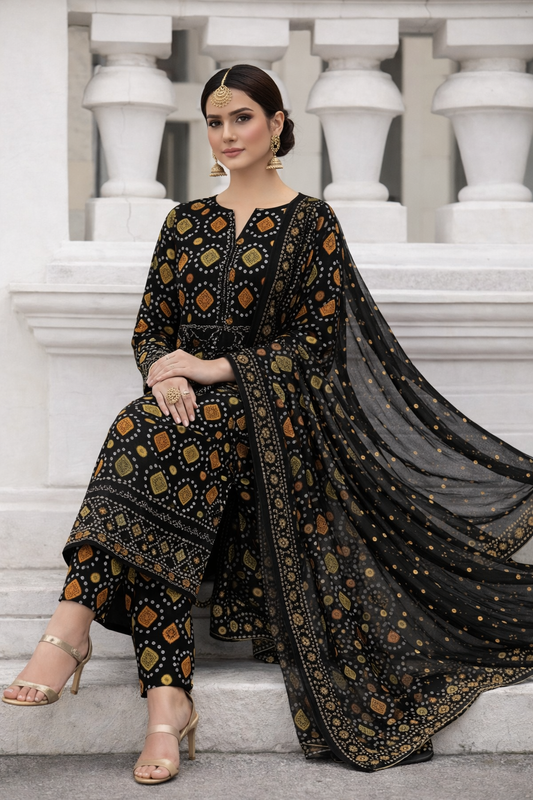 Poshkari Luxury Lawn Embroidered Suit With Chunri Duppatta D-68