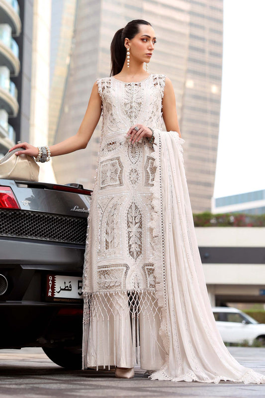 Maria.B Luxury Lawn Unstitched Embroidered 3Pc Suit D-2608-A White