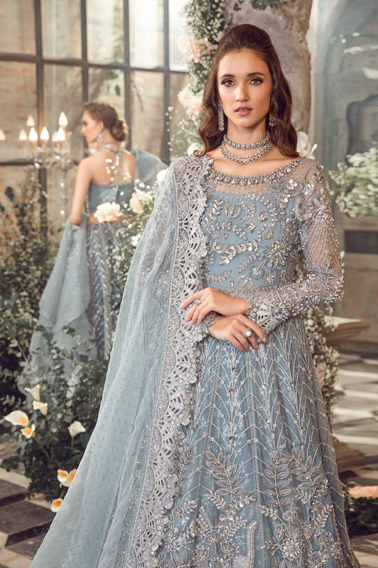 Maria.B Luxury Organza Embroidered Unstitched 3Pc Suit-Ice Blue