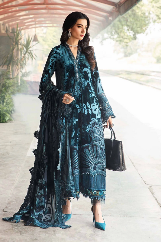 Maria.B Winter Luxe 3 Piece Unstitched Embroidered Velvet Suit DL-1203 With Palachi Shawl