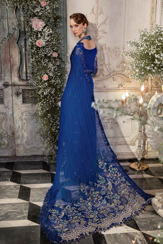Maria.B Cobalt Blue BD-2704 Luxury Pure Chiffon Embroidered 3 Pc Unstitched Saree PA-219
