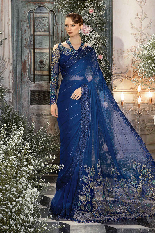 Maria.B - Luxury Pure Chiffon Embroidered 3 Piece Unstitched - Cobalt Blue BD-2704