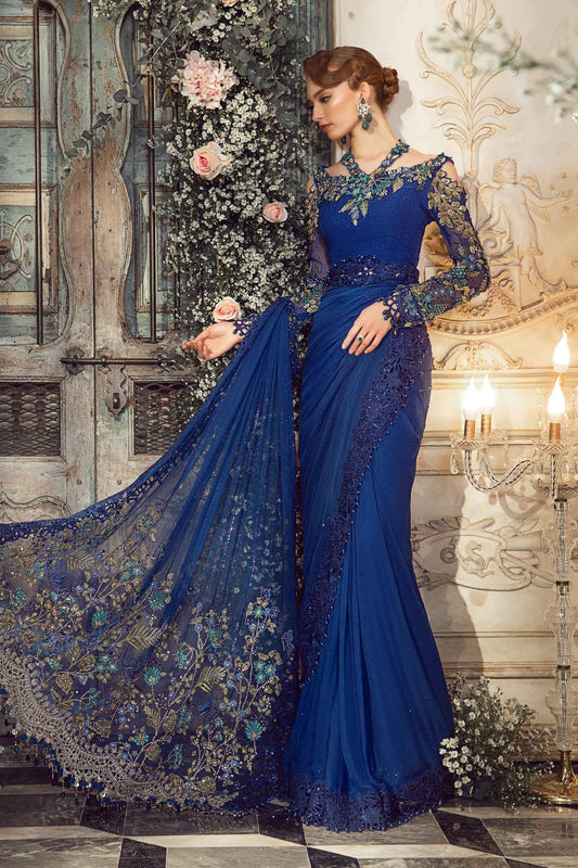 Maria.B - Luxury Pure Chiffon Embroidered 3 Piece Unstitched - Cobalt Blue BD-2704