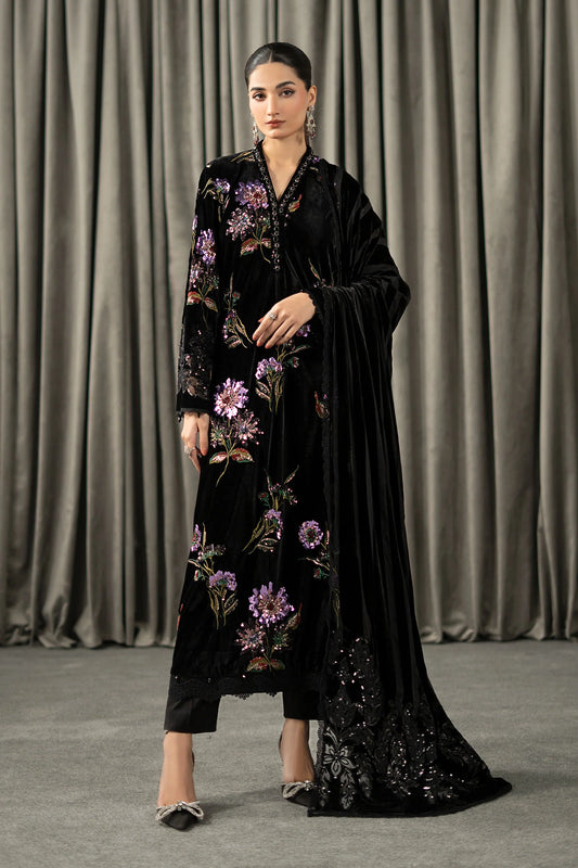 Maria.B Winter Luxe Embroidered Velvet Unstitched 3Pc Suit D-06 With Palaichi Shawl