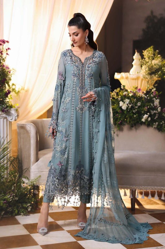 Maria B Luxury Embroidered Chiffon 3Pc Unstitched Suit MPC-26-106-Slate Blue