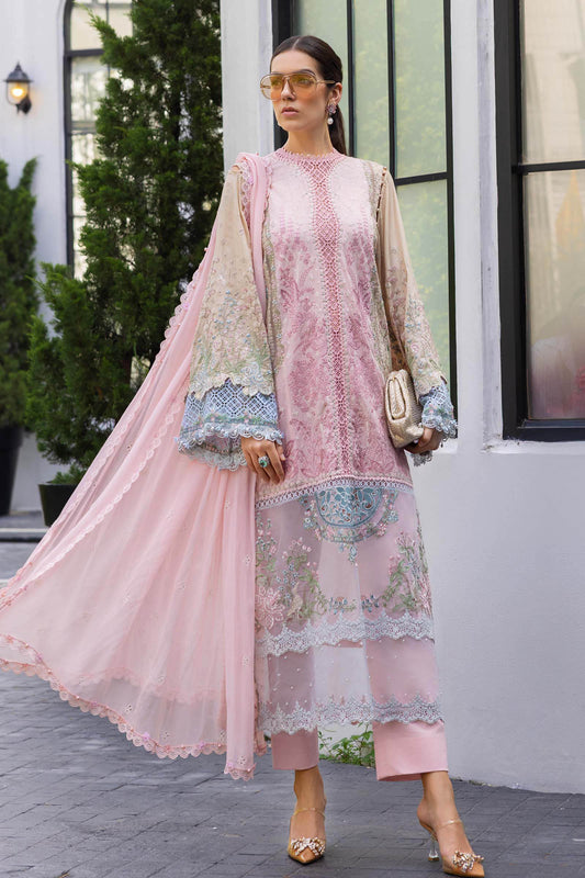 Maria B Luxury Embroidered Lawn 3Pc Unstitched Suit EL-26-09-Pink